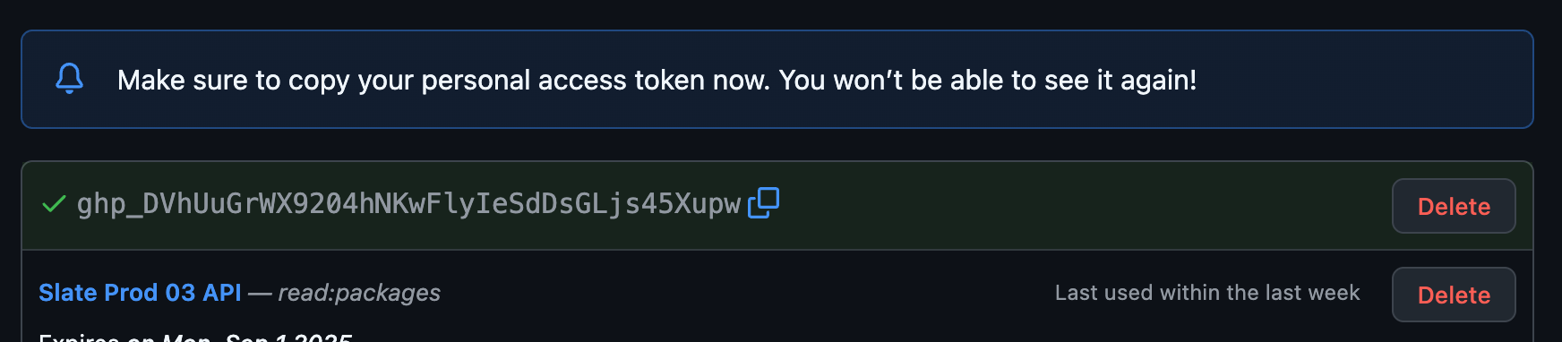 Copy token